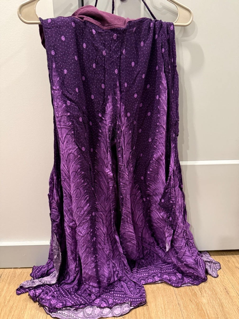 Women's Purple Printed Circle Skirt with Elastic Waist